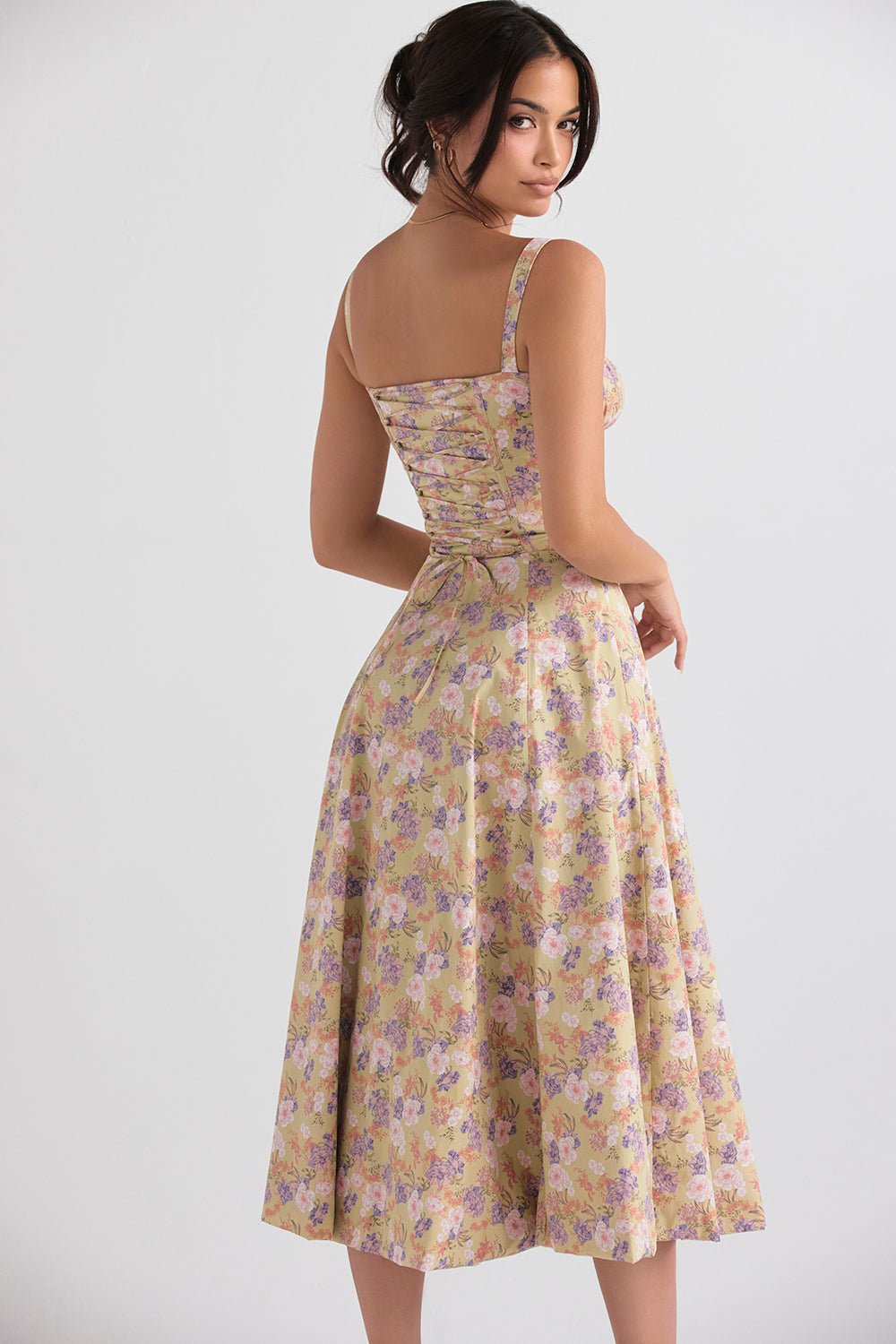 Elegante Katoenen Midi Zomerjurk met V - Hals en Elastische Tailleband - ZovaFashion - Midi Jurk