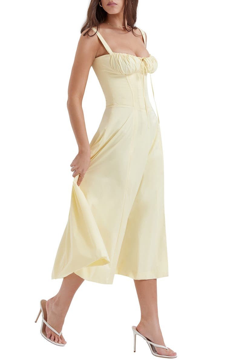 Elegante Katoenen Midi Zomerjurk met V - Hals en Elastische Tailleband - ZovaFashion - Midi Jurk