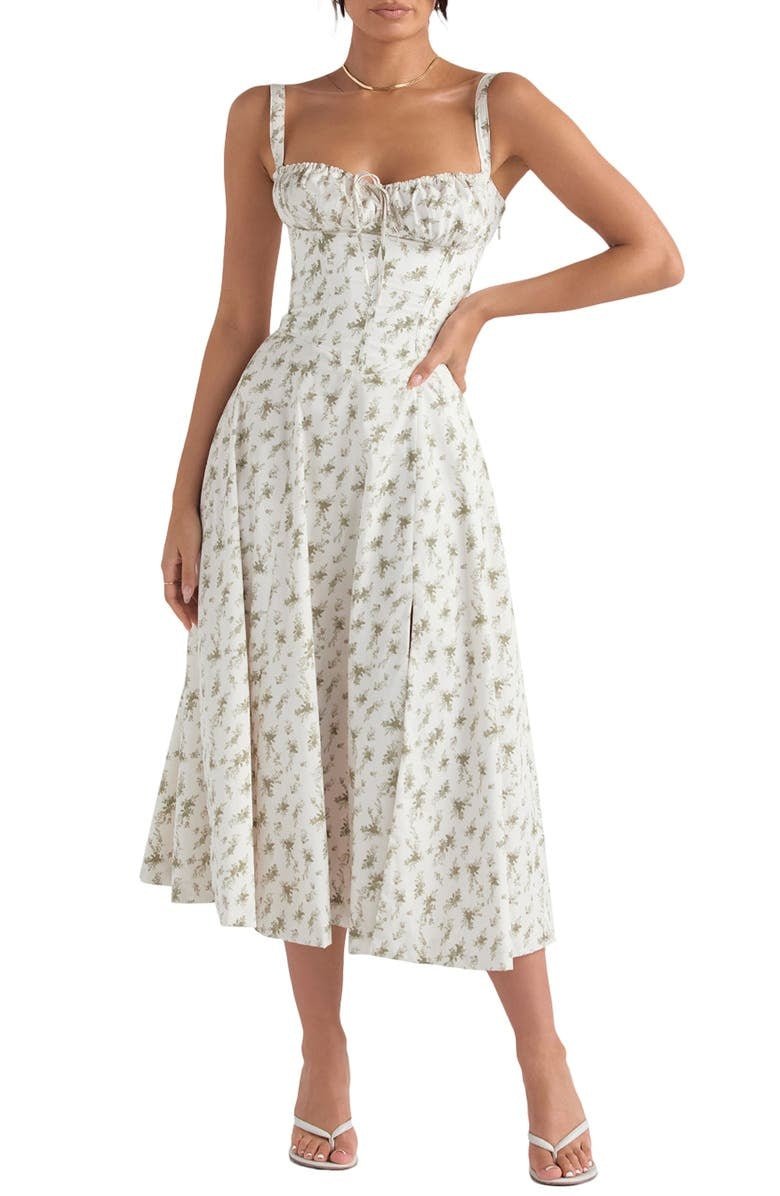 Elegante Katoenen Midi Zomerjurk met V - Hals en Elastische Tailleband - ZovaFashion - Midi Jurk