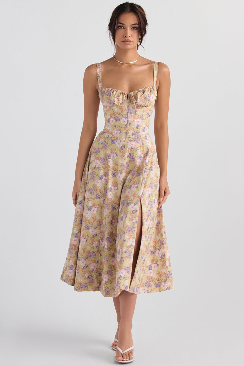 Elegante Katoenen Midi Zomerjurk met V - Hals en Elastische Tailleband - ZovaFashion - Midi Jurk