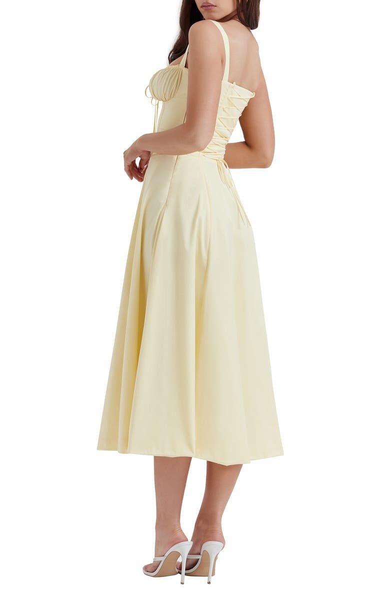Elegante Katoenen Midi Zomerjurk met V - Hals en Elastische Tailleband - ZovaFashion - Midi Jurk