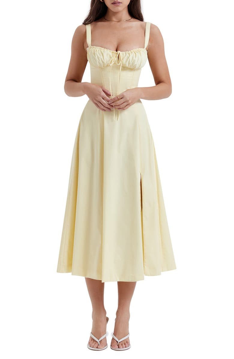 Elegante Katoenen Midi Zomerjurk met V - Hals en Elastische Tailleband - ZovaFashion - Midi Jurk