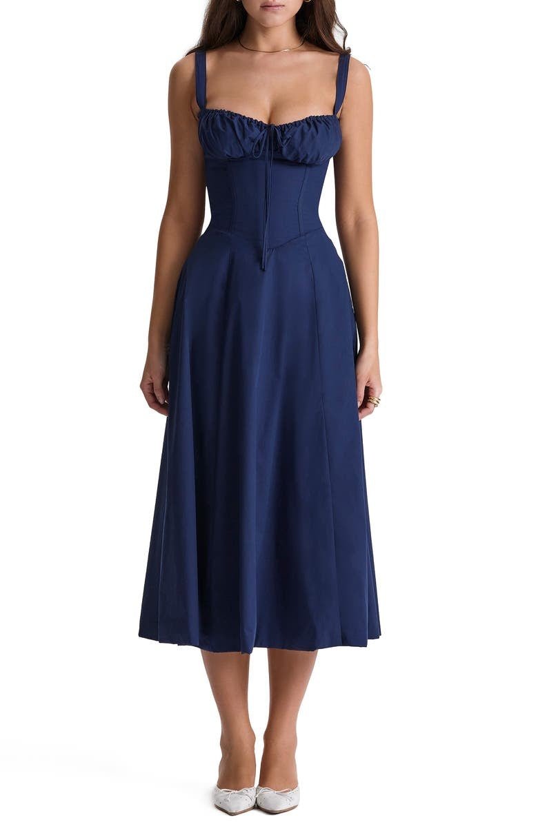Elegante Katoenen Midi Zomerjurk met V - Hals en Elastische Tailleband - ZovaFashion - Midi Jurk