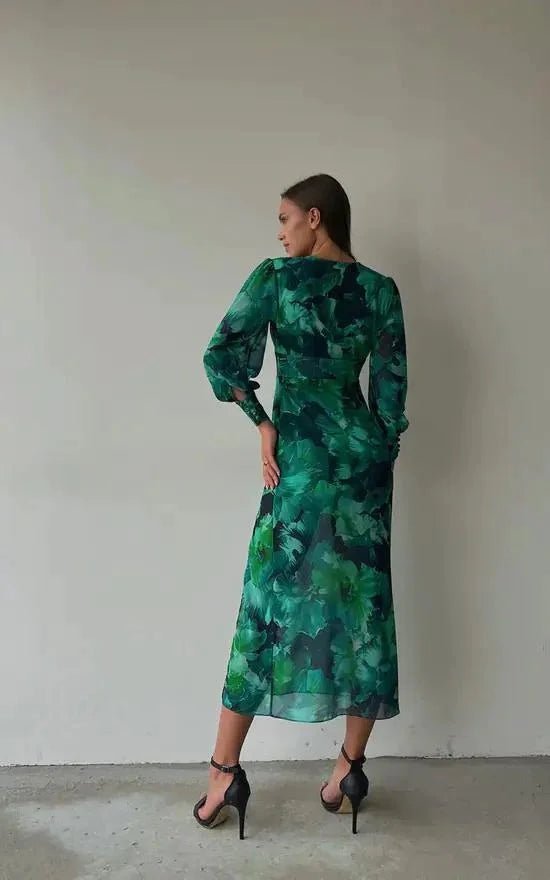 Elegante Maxi Zomerjurk Dames van Chiffon met Lange Mouwen en V - Hals - ZovaFashion - Maxi Jurk