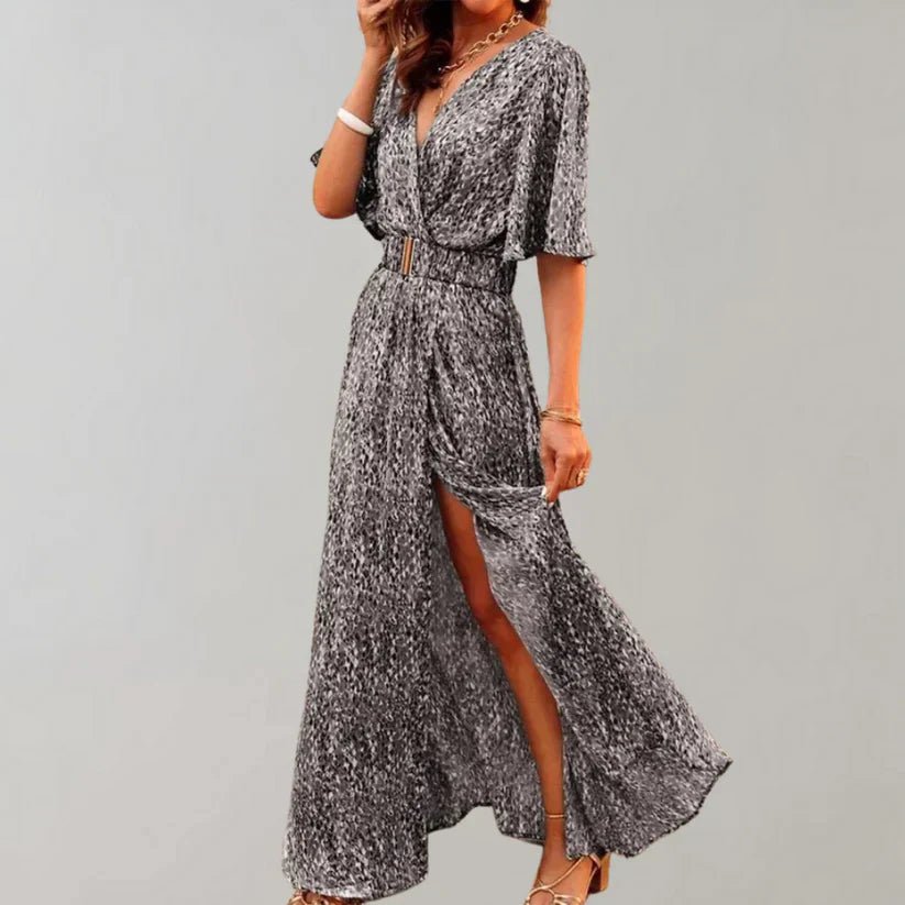 Elegante Maxi Zomerjurk Dames van Katoen met V - Hals en Zijslit - ZovaFashion - Maxi Jurk