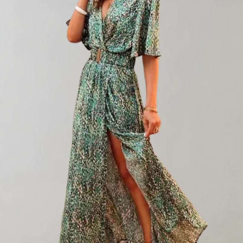 Elegante Maxi Zomerjurk Dames van Katoen met V - Hals en Zijslit - ZovaFashion - Maxi Jurk