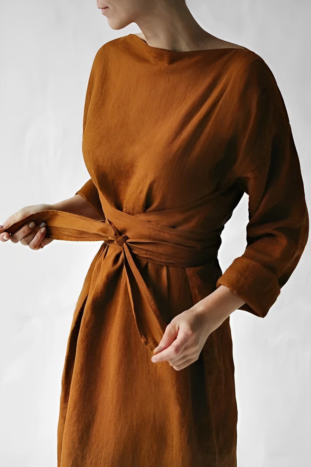 Elegante Maxi Zomerjurk Dames van Linnen met Wikkelstijl en Lange Mouwen - ZovaFashion - Maxi Jurk