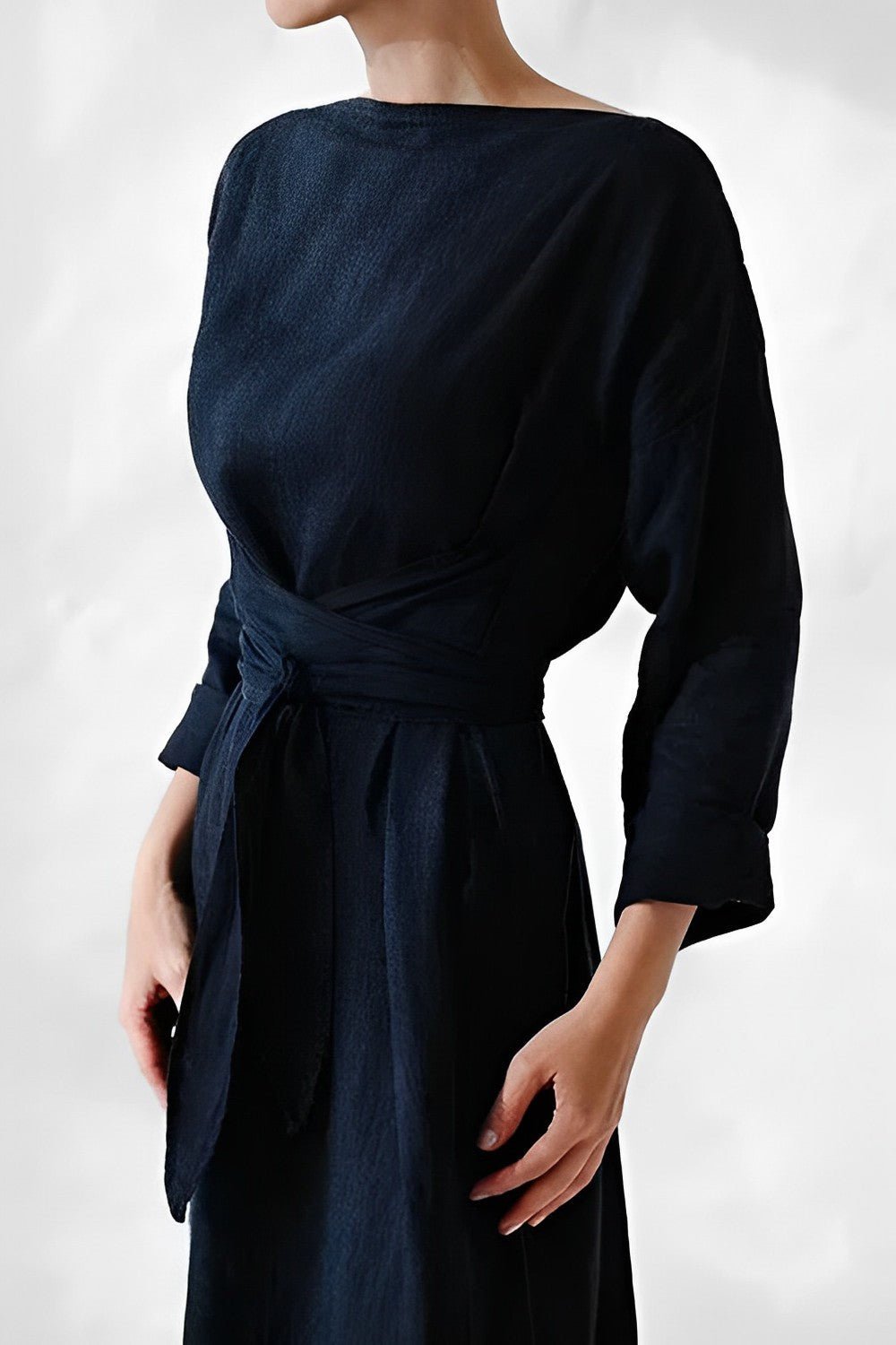 Elegante Maxi Zomerjurk Dames van Linnen met Wikkelstijl en Lange Mouwen - ZovaFashion - Maxi Jurk