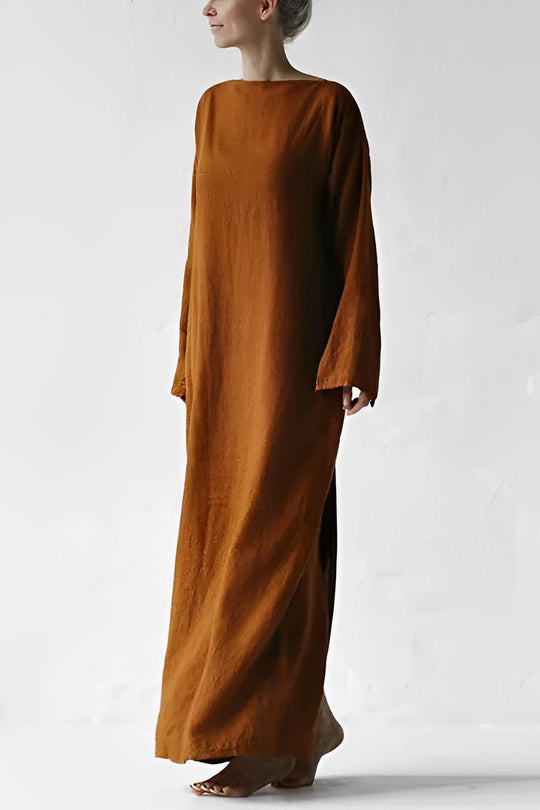 Elegante Maxi Zomerjurk Dames van Linnen met Wikkelstijl en Lange Mouwen - ZovaFashion - Maxi Jurk