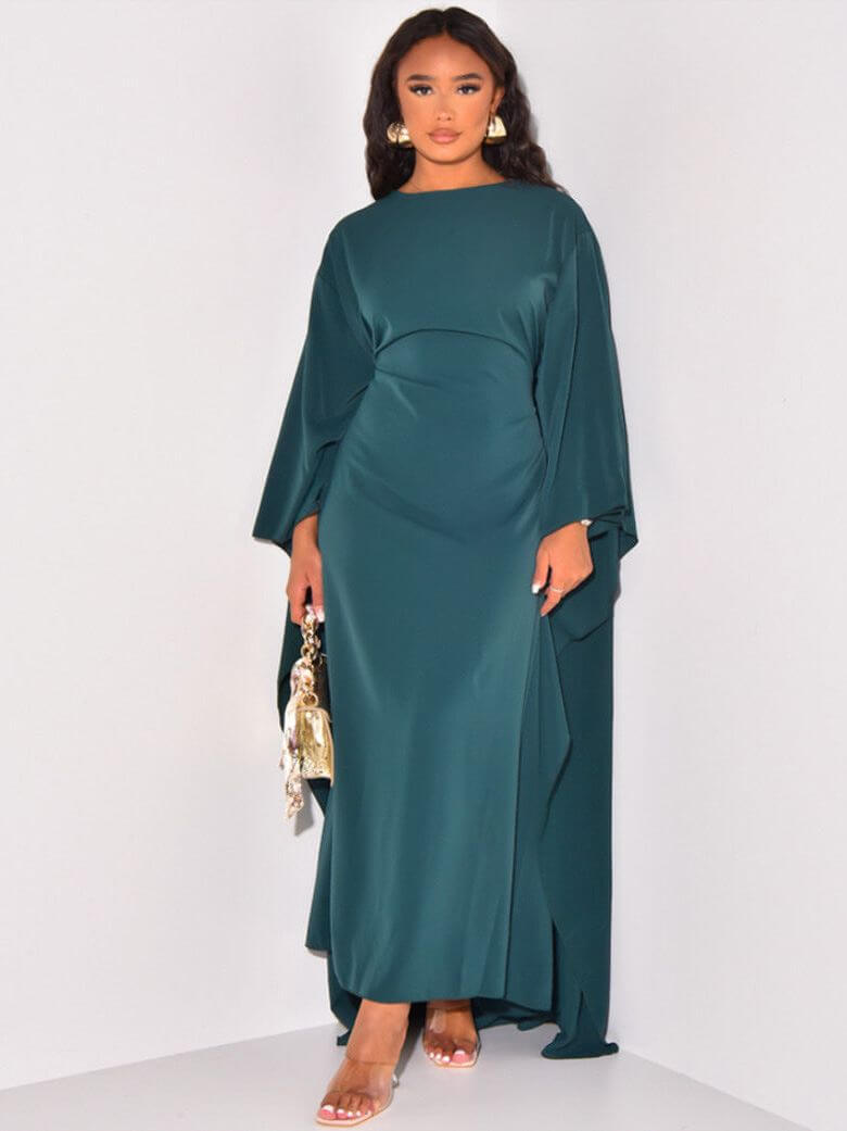 Elegante Maxi Zomerjurk Dames van Satijn met Lange Mouwen en Vloeiende Pasvorm - ZovaFashion - Maxi Jurk