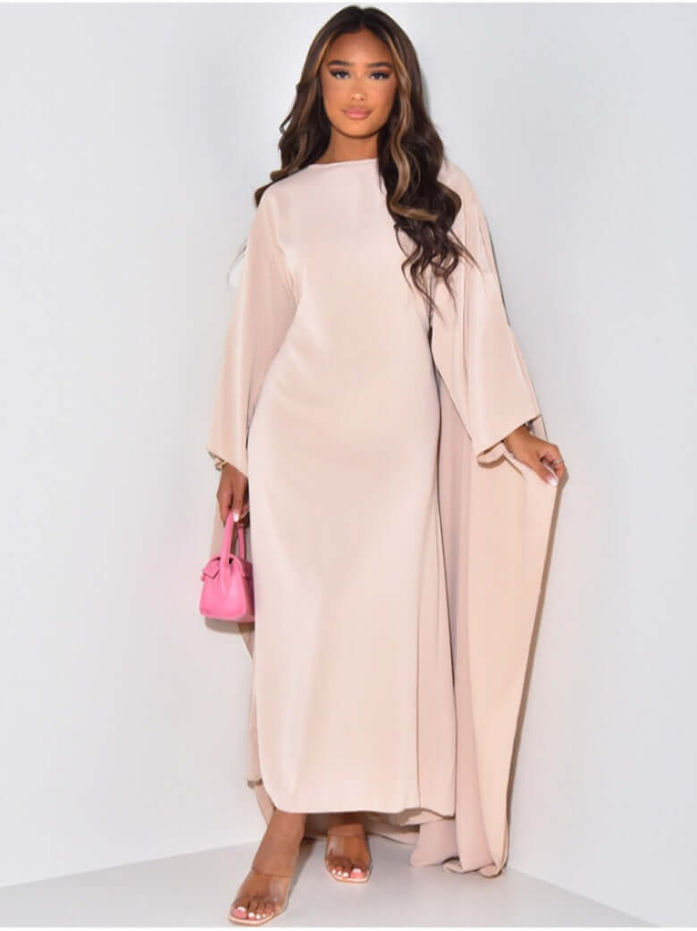 Elegante Maxi Zomerjurk Dames van Satijn met Lange Mouwen en Vloeiende Pasvorm - ZovaFashion - Maxi Jurk