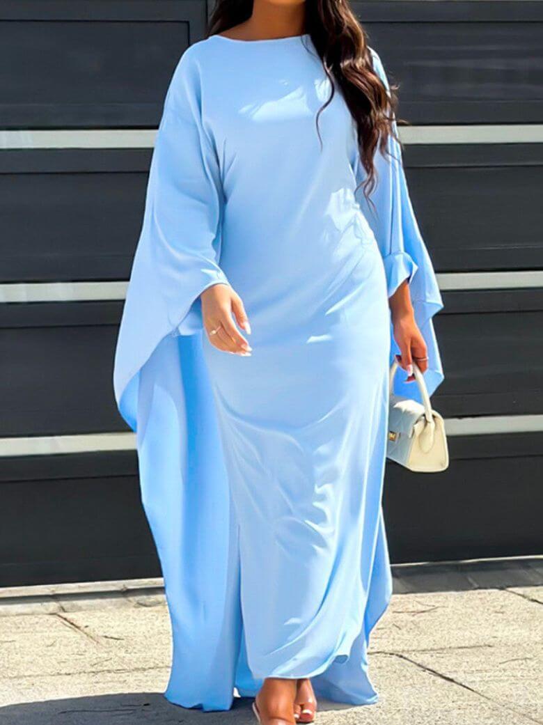 Elegante Maxi Zomerjurk Dames van Satijn met Lange Mouwen en Vloeiende Pasvorm - ZovaFashion - Maxi Jurk