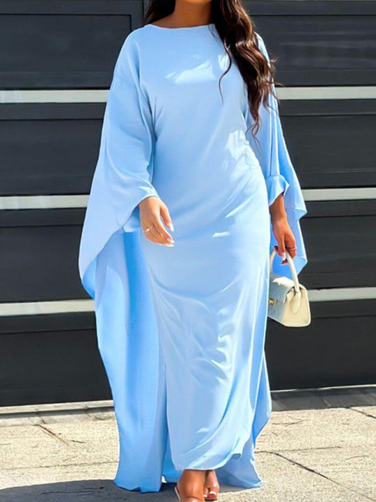 Elegante Maxi Zomerjurk Dames van Satijn met Lange Mouwen en Vloeiende Pasvorm - ZovaFashion - Maxi Jurk