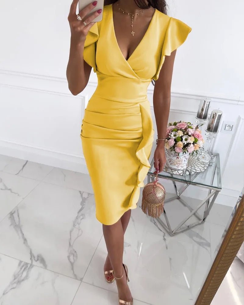 Elegante Midi Zomerjurk Dames van Katoen met Vlindermouwen en Slim Fit Design - ZovaFashion - Midi Jurk