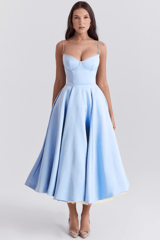 Elegante Midi Zomerjurk Dames van Satijn met Spaghetti Bandjes en Kant Details - ZovaFashion - Midi Jurken