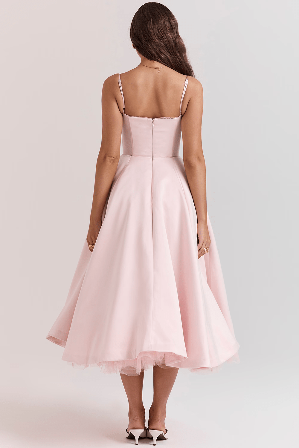 Elegante Midi Zomerjurk Dames van Satijn met Spaghetti Bandjes en Kant Details - ZovaFashion - Midi Jurken