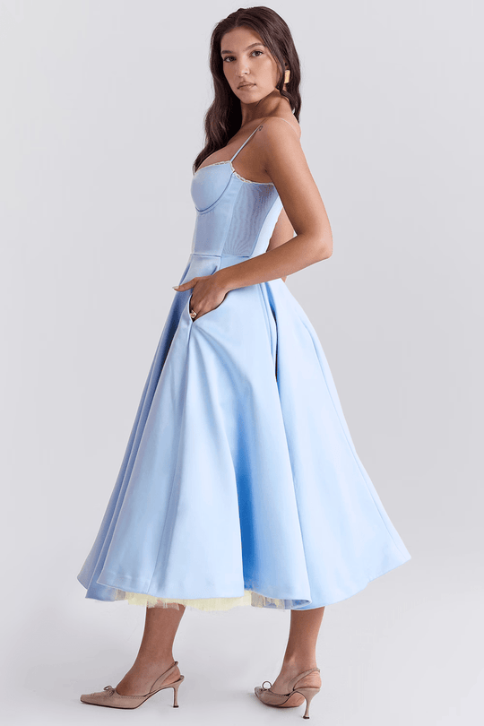 Elegante Midi Zomerjurk Dames van Satijn met Spaghetti Bandjes en Kant Details - ZovaFashion - Midi Jurken