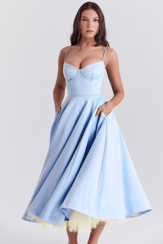 Elegante Midi Zomerjurk Dames van Satijn met Spaghetti Bandjes en Kant Details - ZovaFashion - Midi Jurken