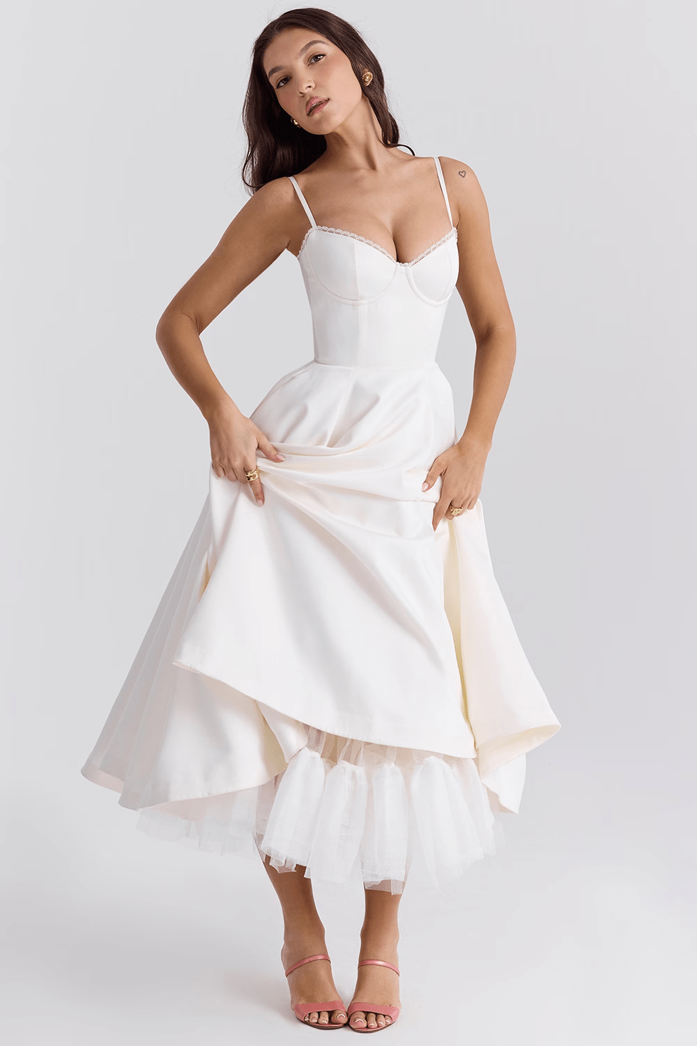 Elegante Midi Zomerjurk Dames van Satijn met Spaghetti Bandjes en Kant Details - ZovaFashion - Midi Jurken