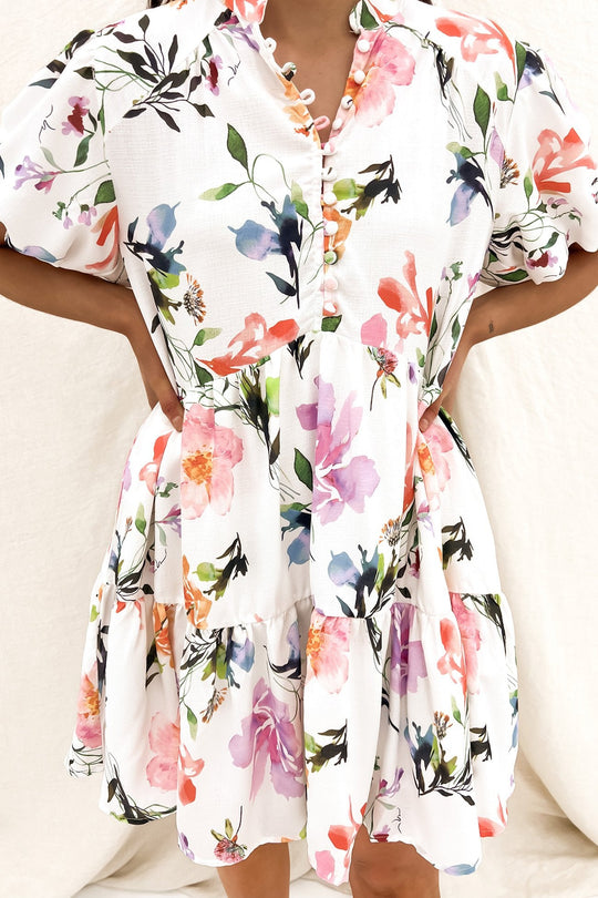 Elegante Mini Zomerjurk Dames met Bloemenprint en Knoopsluiting - Zova - Fashion