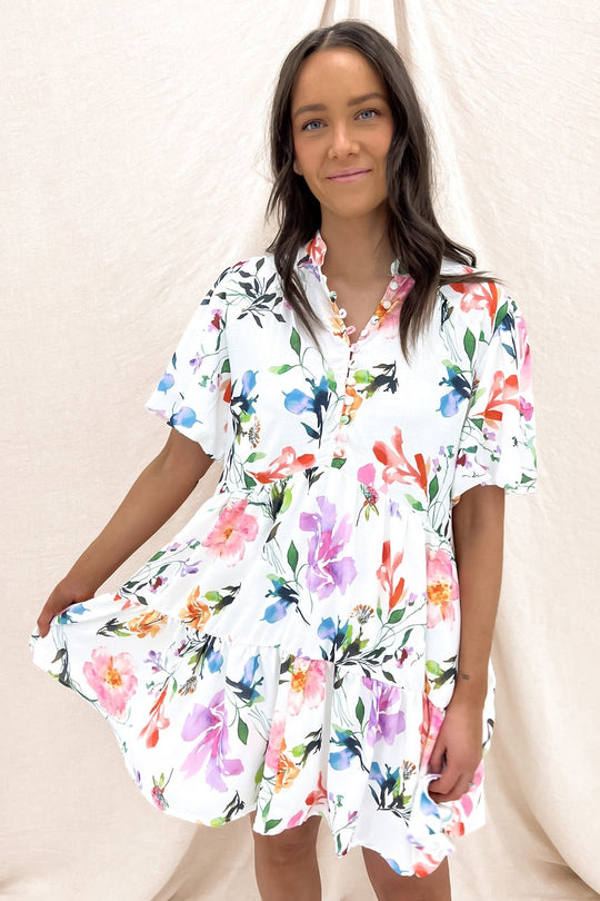 Elegante Mini Zomerjurk Dames met Bloemenprint en Knoopsluiting - Zova - Fashion