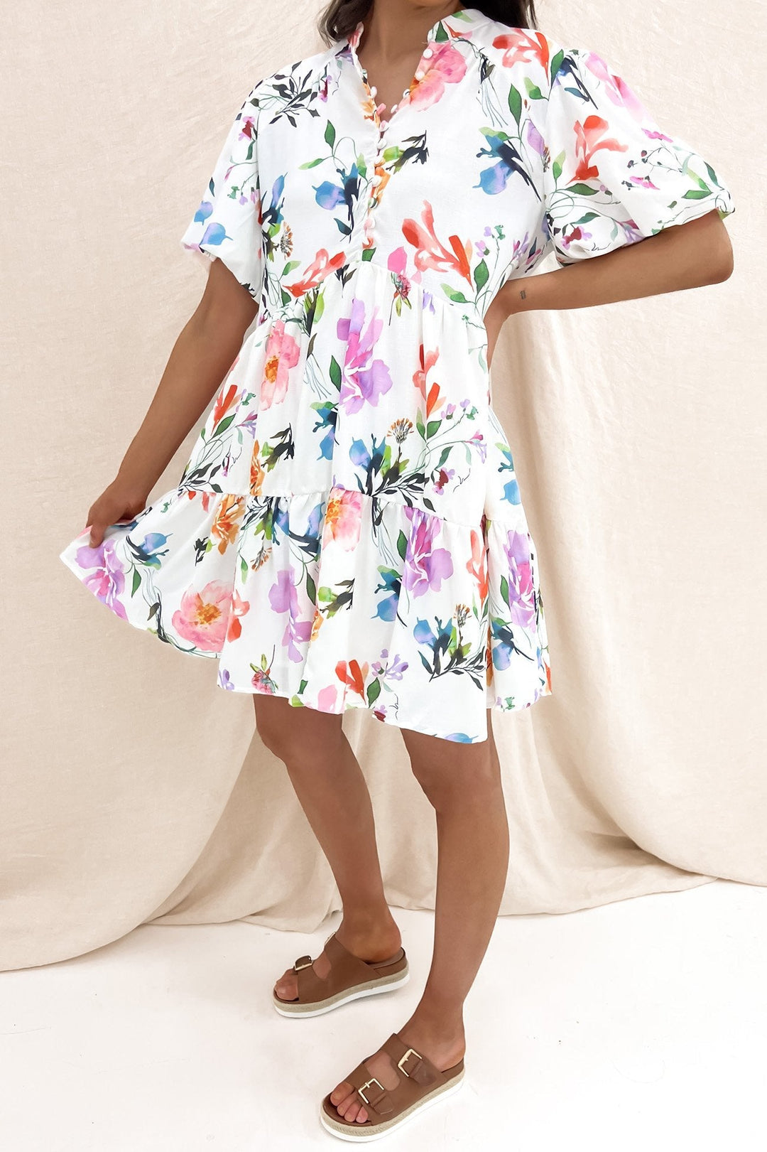Elegante Mini Zomerjurk Dames met Bloemenprint en Knoopsluiting - Zova - Fashion