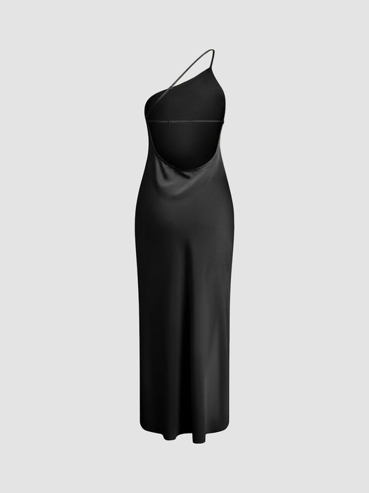 Elegante Satin Maxi Zomerjurk Dames met One - Shoulder en Hoge Split - ZovaFashion - Maxi Jurk