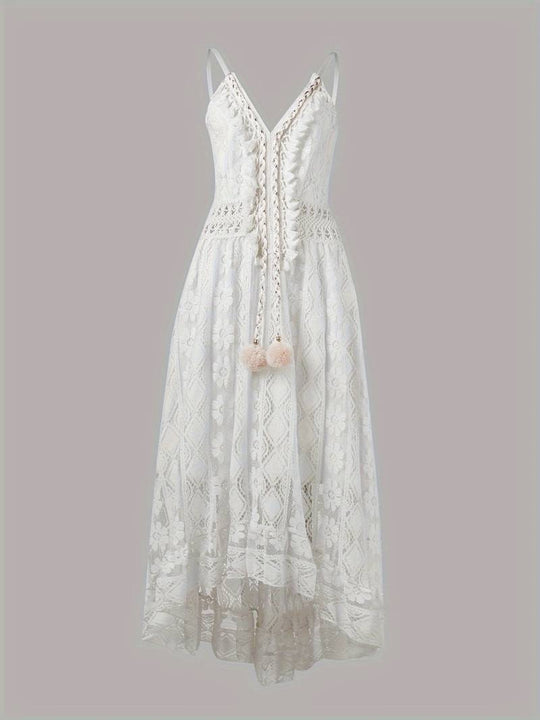 Emma's Boho Maxi Zomerjurk Dames van Katoen met Spaghetti Bandjes en V - Hals - ZovaFashion - Maxi Jurk