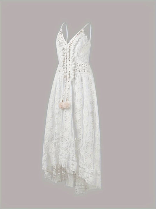 Emma's Boho Maxi Zomerjurk Dames van Katoen met Spaghetti Bandjes en V - Hals - ZovaFashion - Maxi Jurk