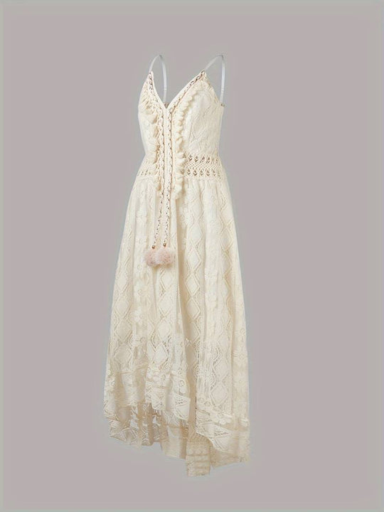 Emma's Boho Maxi Zomerjurk Dames van Katoen met Spaghetti Bandjes en V - Hals - ZovaFashion - Maxi Jurk