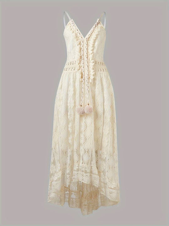 Emma's Boho Maxi Zomerjurk Dames van Katoen met Spaghetti Bandjes en V - Hals - ZovaFashion - Maxi Jurk
