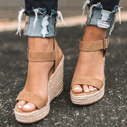 Espadrille Sandalen Dames met Enkelbandje en Open Teen - Imitatieleer - ZovaFashion - Sandalen Dames