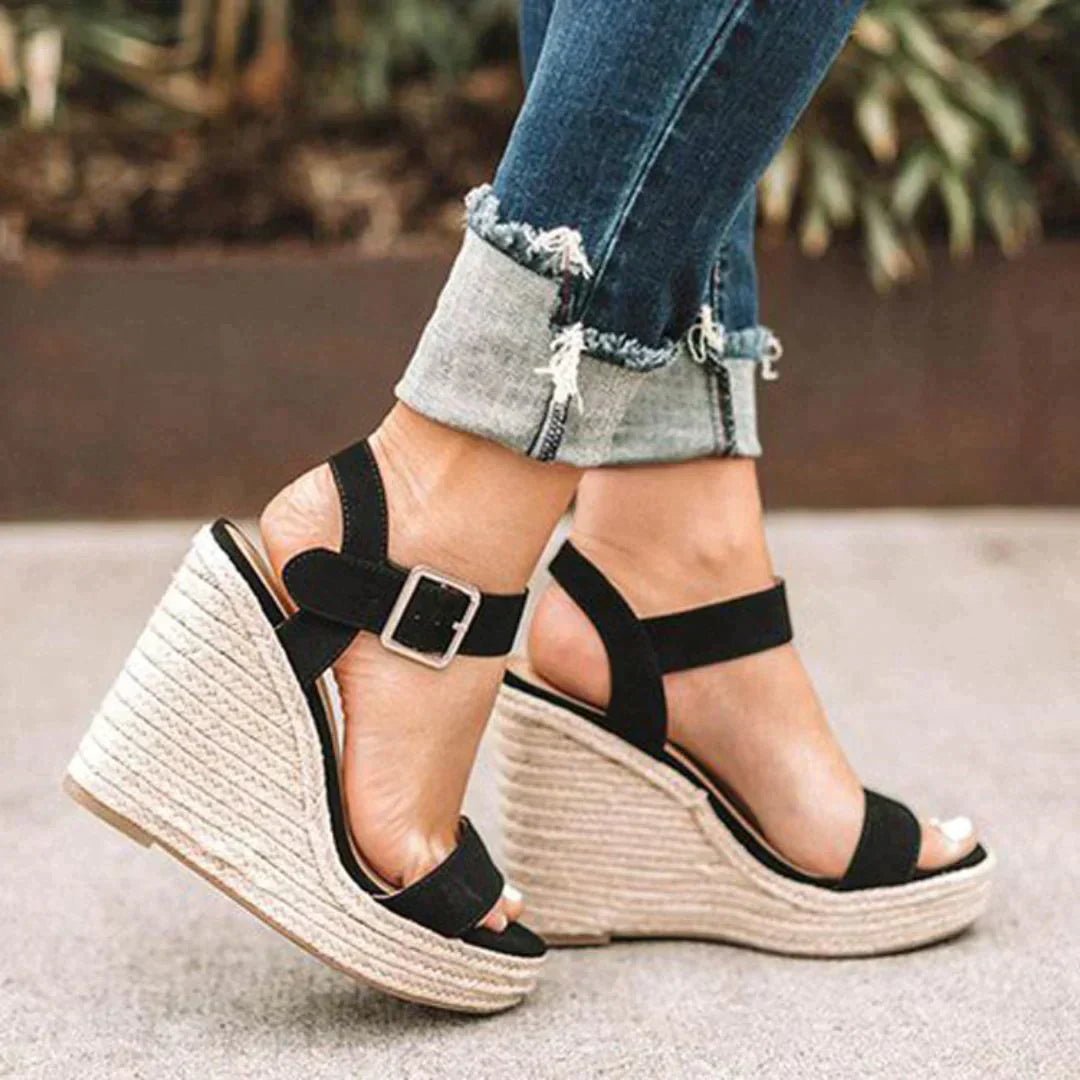 Espadrille Sandalen Dames met Enkelbandje en Open Teen - Imitatieleer - ZovaFashion - Sandalen Dames