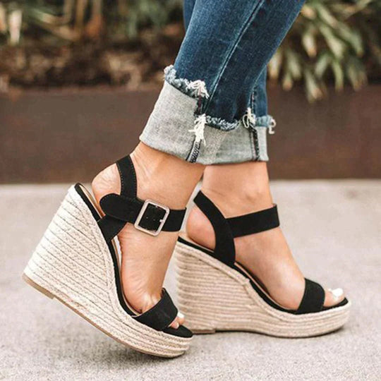 Espadrille Sandalen Dames met Enkelbandje en Open Teen - Imitatieleer - ZovaFashion - Sandalen Dames