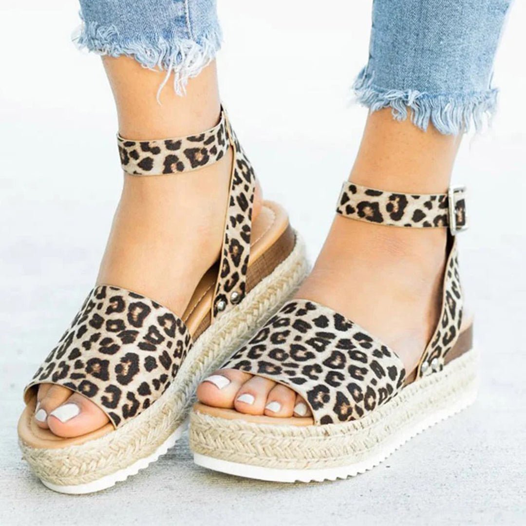 Espadrille Sandalen Dames van Imitatieleer met Verstelbare Enkelband en Plateauzool - ZovaFashion - Sandalen Dames
