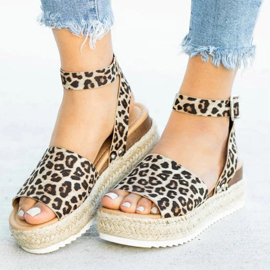 Espadrille Sandalen Dames van Imitatieleer met Verstelbare Enkelband en Plateauzool - ZovaFashion - Sandalen Dames