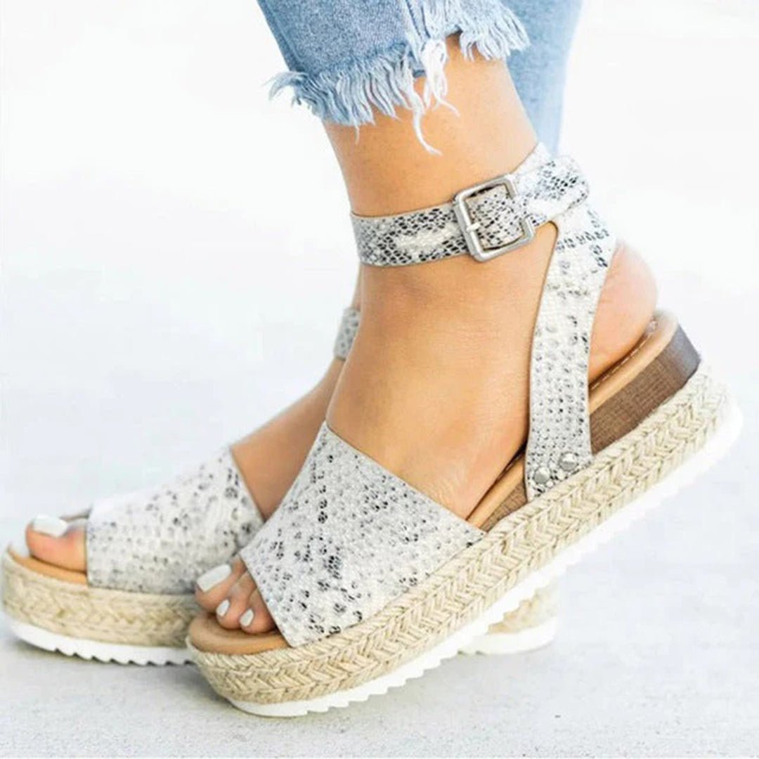 Espadrille Sandalen Dames van Imitatieleer met Verstelbare Enkelband en Plateauzool - ZovaFashion - Sandalen Dames