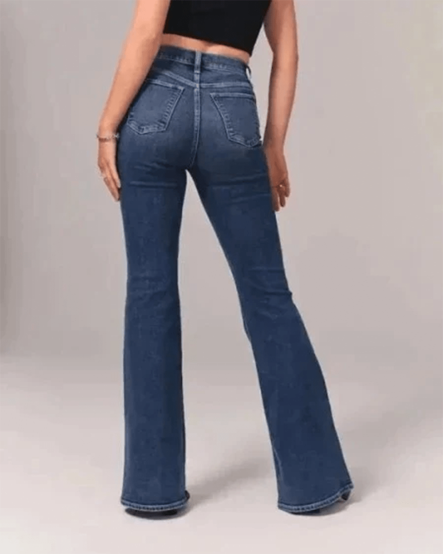 Flared Broek Dames in Denim met Hoge Taille en Iconische Wijde Pijpen - ZovaFashion - Lange Broek Dames
