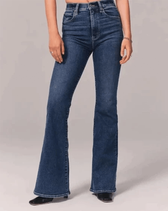 Flared Broek Dames in Denim met Hoge Taille en Iconische Wijde Pijpen - ZovaFashion - Lange Broek Dames