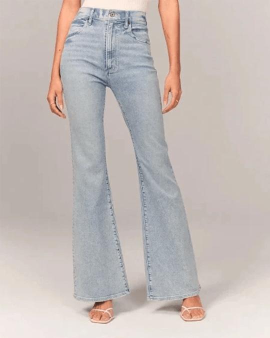 Flared Broek Dames in Denim met Hoge Taille en Iconische Wijde Pijpen - ZovaFashion - Lange Broek Dames