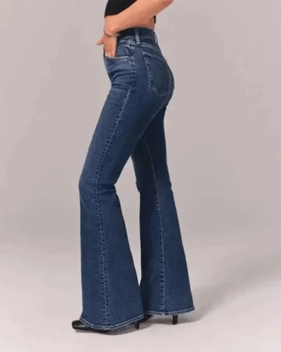 Flared Broek Dames in Denim met Hoge Taille en Iconische Wijde Pijpen - ZovaFashion - Lange Broek Dames