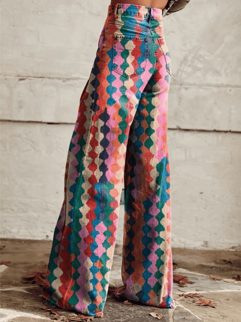 Flared Broek Dames in Polyester - Spandex met Geometrisch Patroon en Wijde Pijpen - ZovaFashion - Lange Broek Dames