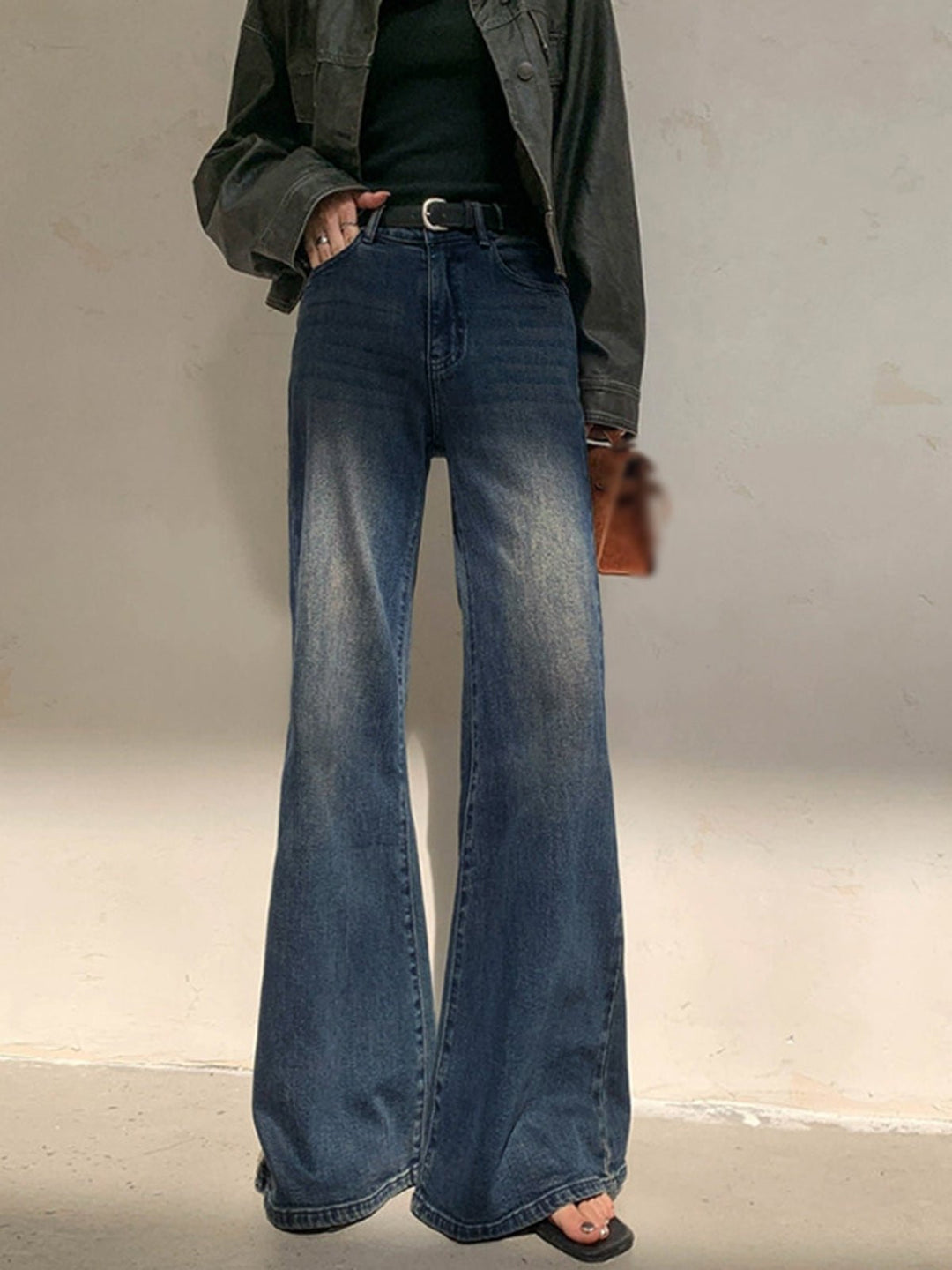 Flared Broek Dames in Vintage Denim met Hoge Taille en Wijde Pijpen - ZovaFashion - Lange Broek Dames