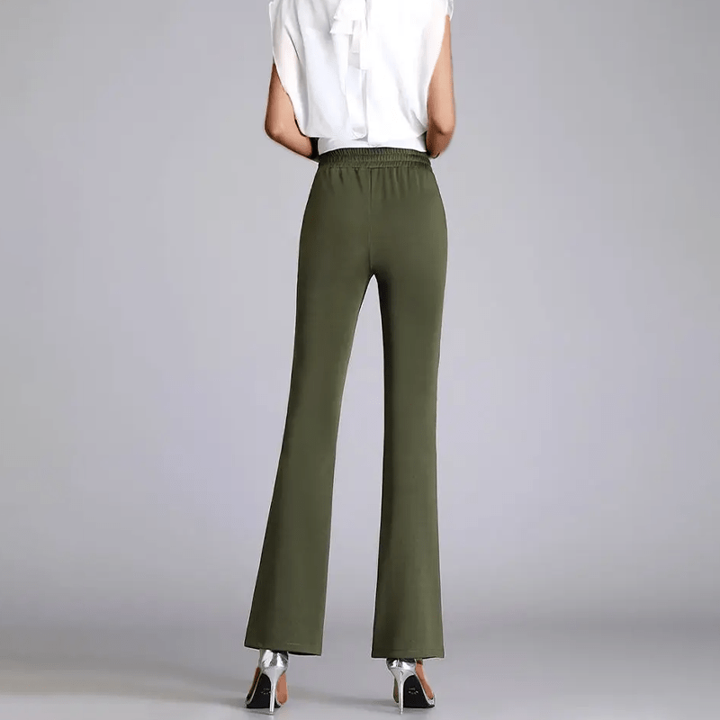 Flared Broek Dames van Geweven Stof met Hoge Taille en Voor Slits - ZovaFashion - Lange Broek Dames