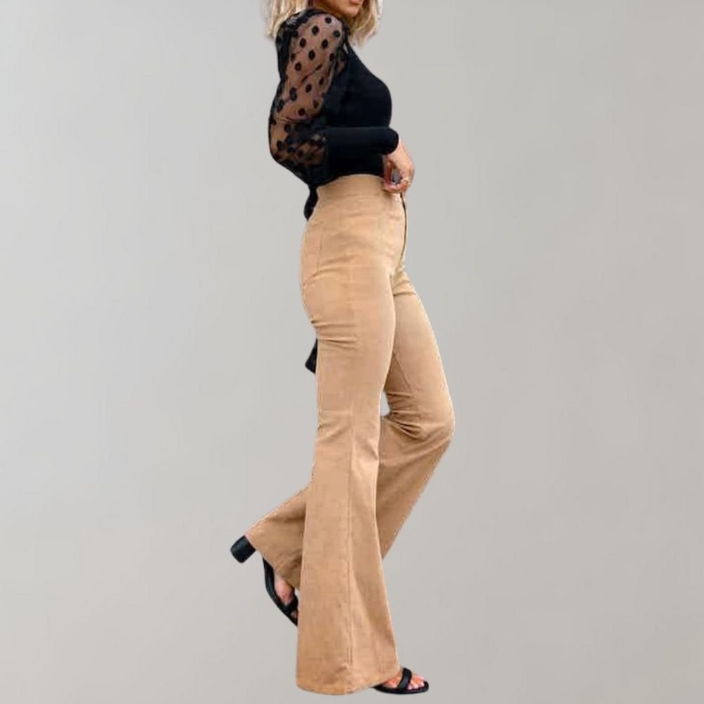 Flared Broek Dames van Katoenmix met Hoge Taille en Wijde Pijpen - ZovaFashion - Lange Broek Dames