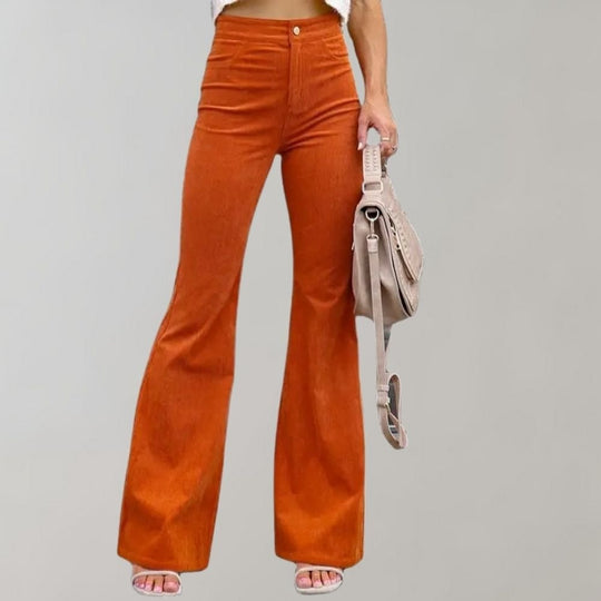 Flared Broek Dames van Katoenmix met Hoge Taille en Wijde Pijpen - ZovaFashion - Lange Broek Dames