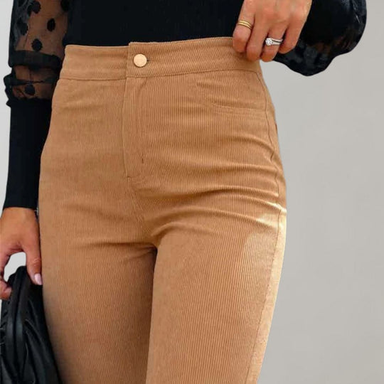 Flared Broek Dames van Katoenmix met Hoge Taille en Wijde Pijpen - ZovaFashion - Lange Broek Dames