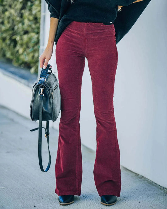 Flared Broek Dames van Stretchstof met Hoge Taille en Moderne Flared Pijpen - ZovaFashion - Lange Broek Dames