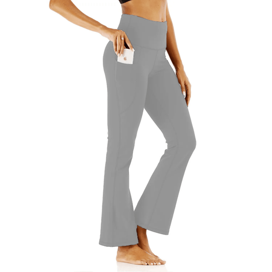 Flared Broek Dames van Zachte Stretchstof met Hoge Taille en Effen Patroon - ZovaFashion - Lange Broek Dames