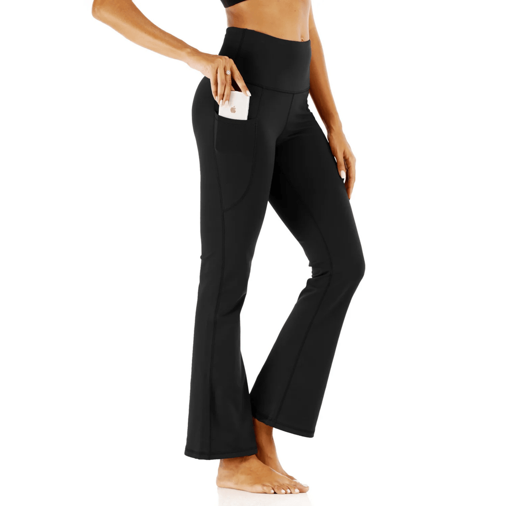 Flared Broek Dames van Zachte Stretchstof met Hoge Taille en Effen Patroon - ZovaFashion - Lange Broek Dames